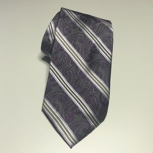 Pronto Uomo 100% Silk Tie Silver/Purple Paisley